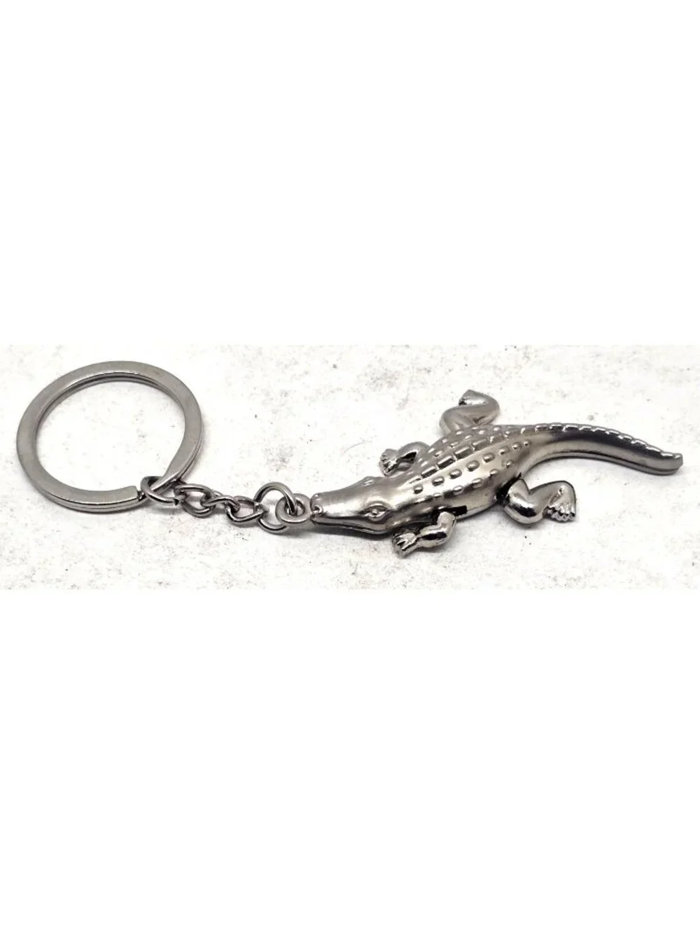 Metal Alligator Keychain Fob  Souvenir With Miami Silver-Tone